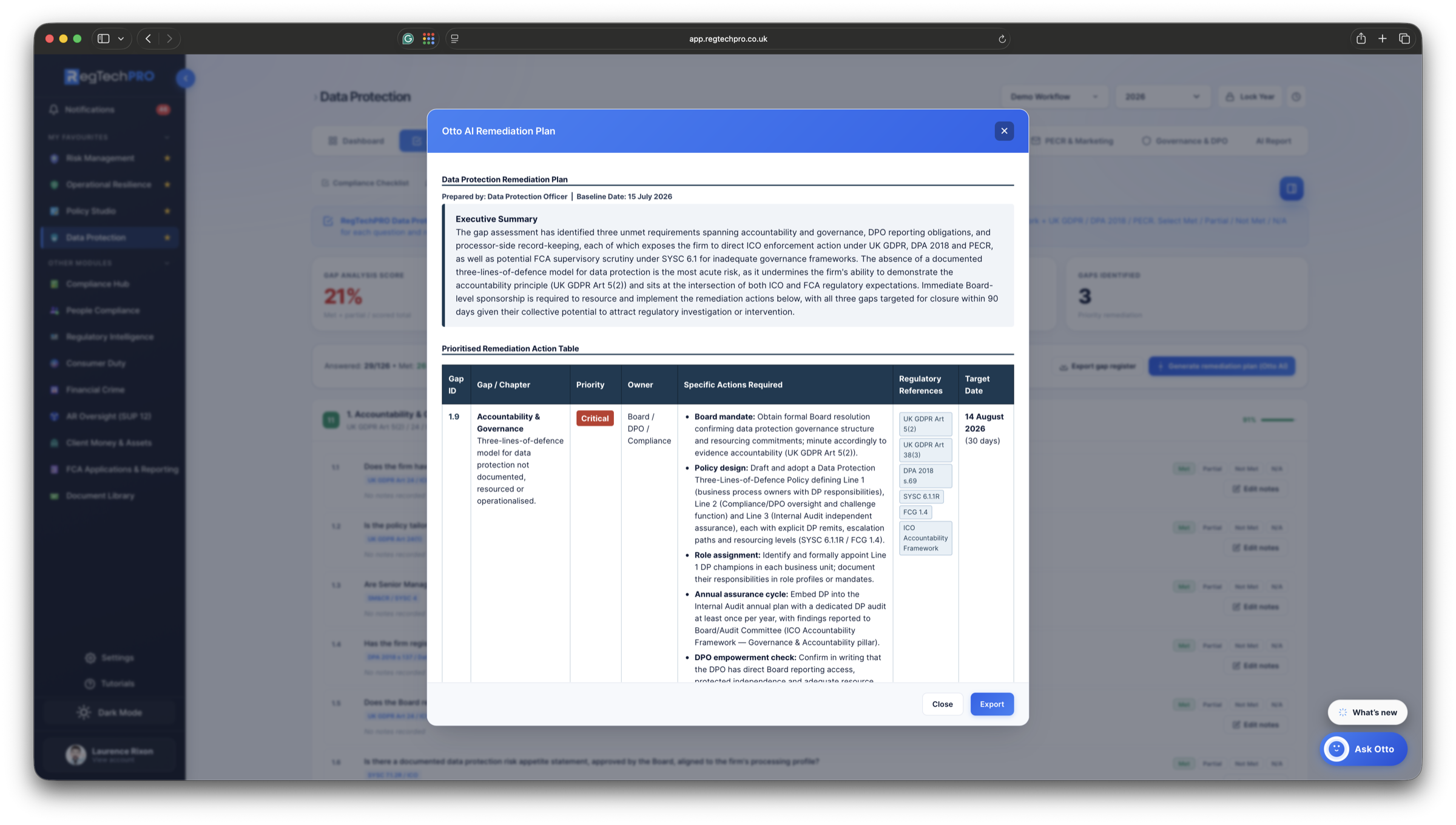 Data Protection &mdash; Otto AI gap analysis