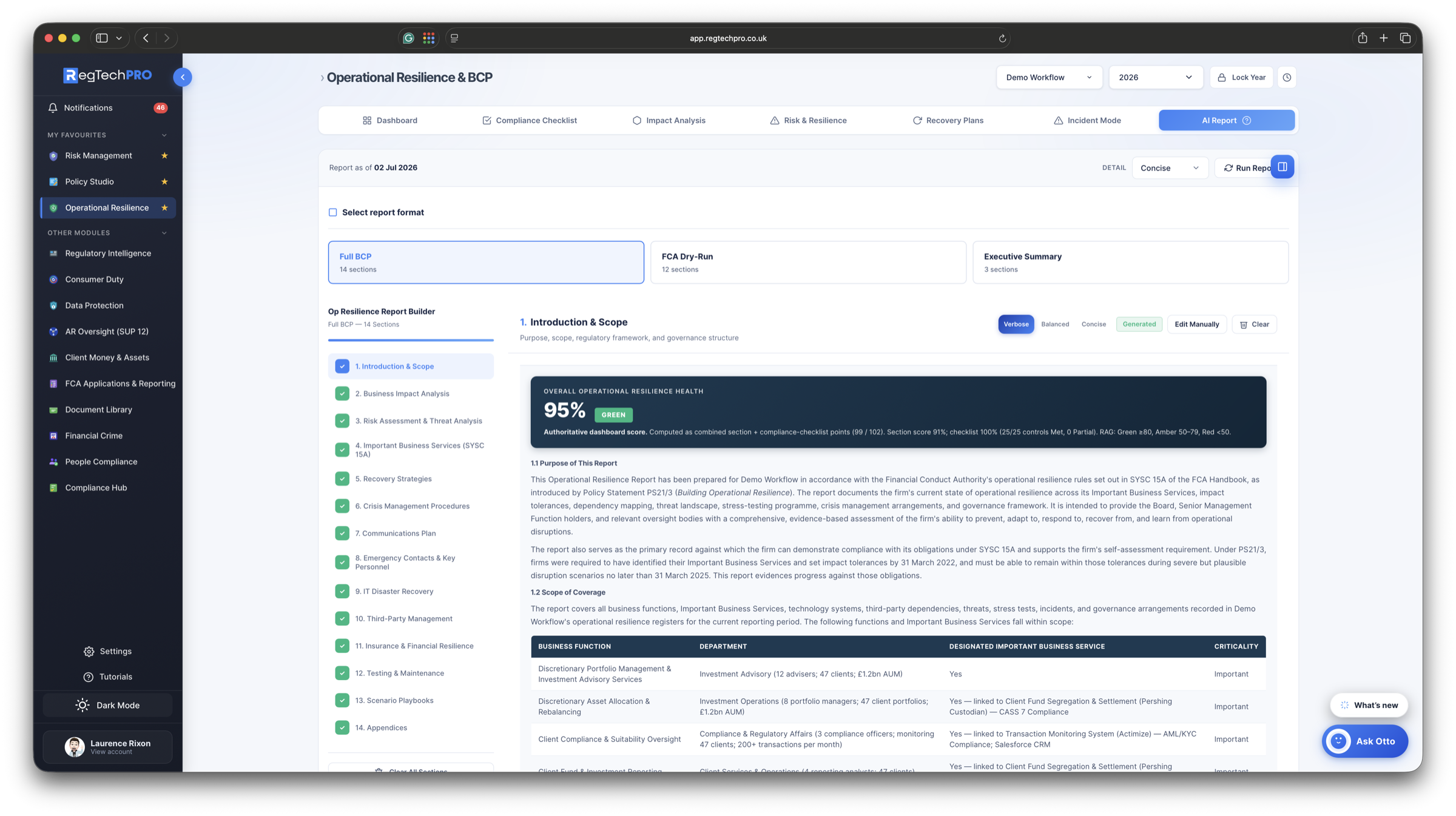 Operational Resilience &mdash; Otto report builder