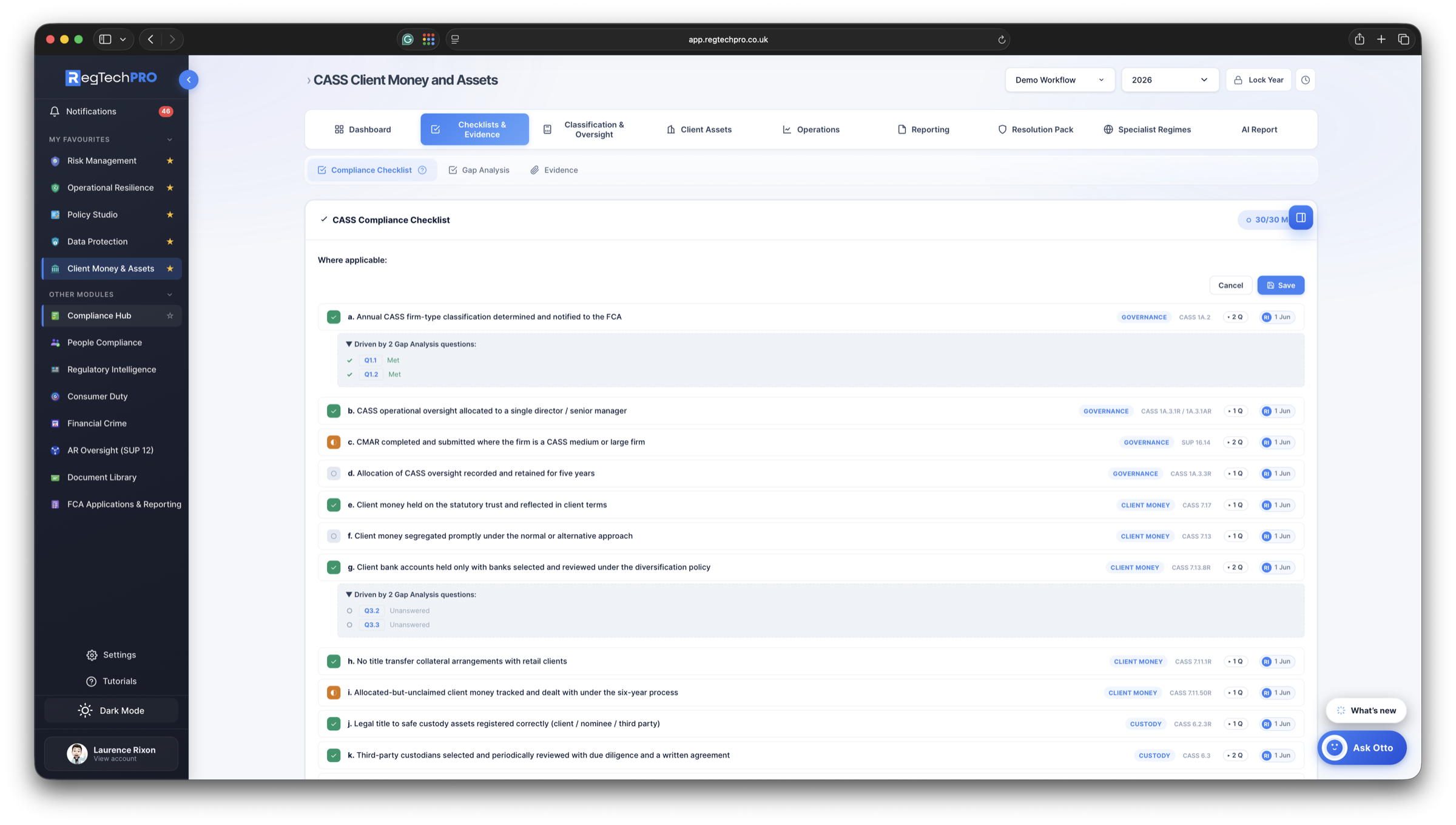 CASS — Client Money & Assets &mdash; CASS controls checklist