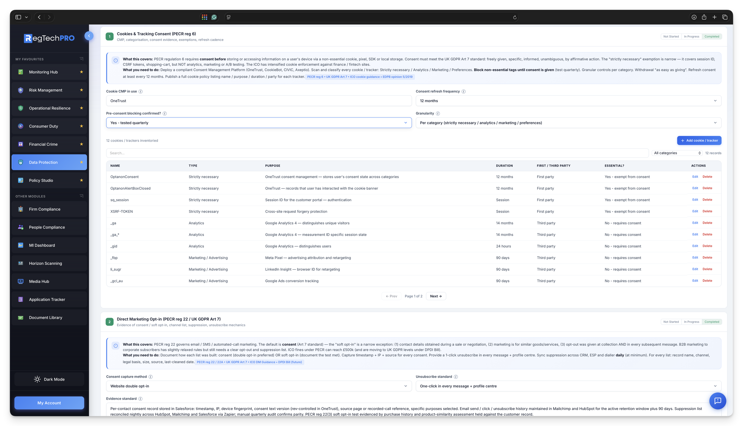 PECR and direct marketing: cookie inventory, email/SMS opt-in, soft opt-in, TPS/CTPS suppression, CLI