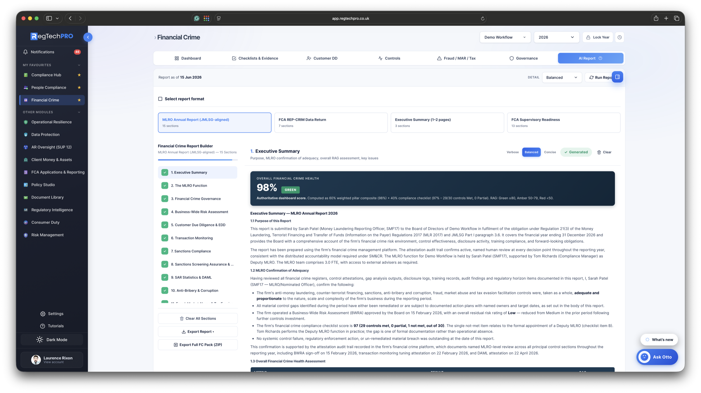 Financial Crime &mdash; MLRO annual report builder
