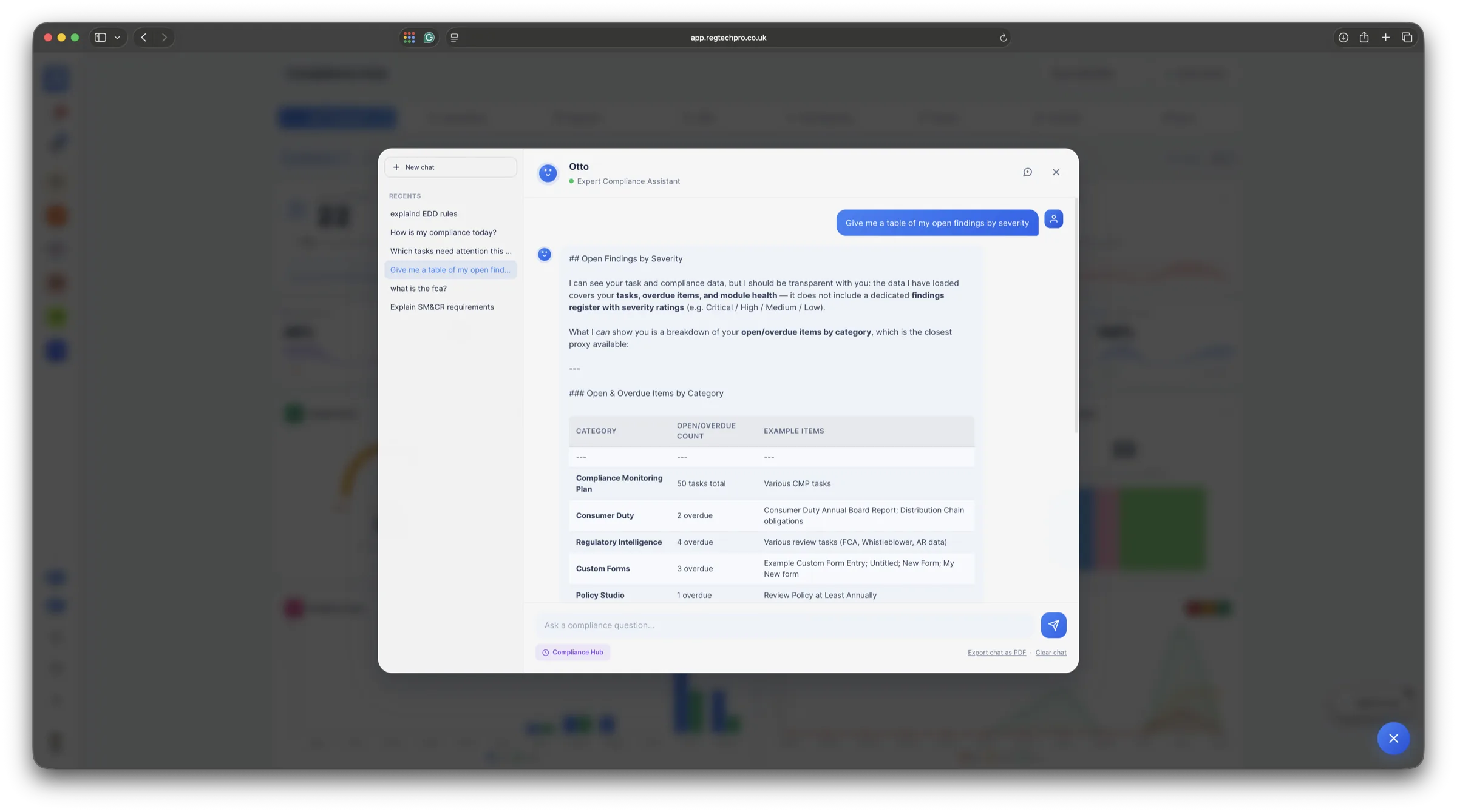Otto AI — the compliance assistant answering from the firm’s live task and register data