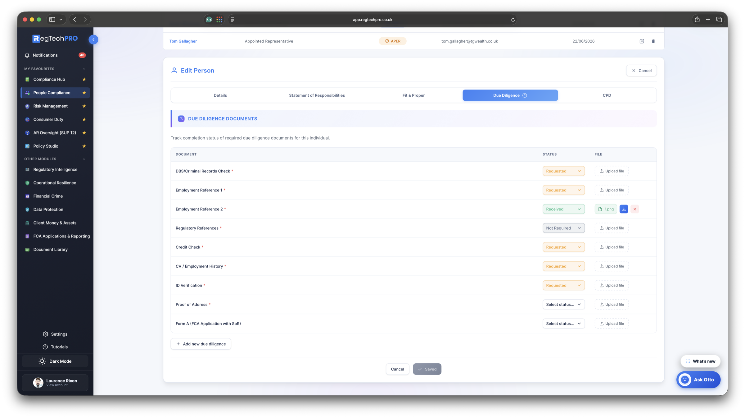 People Compliance &mdash; Due diligence tracker
