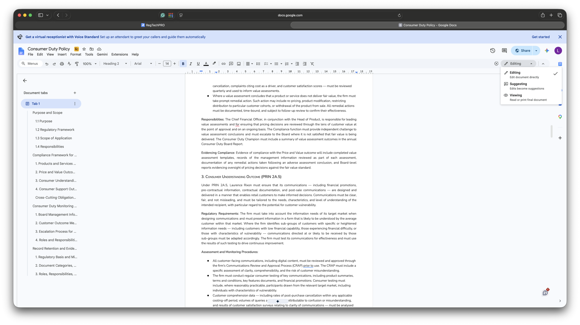 Policy Studio &mdash; Google Docs integration, policies drafted and edited in Docs