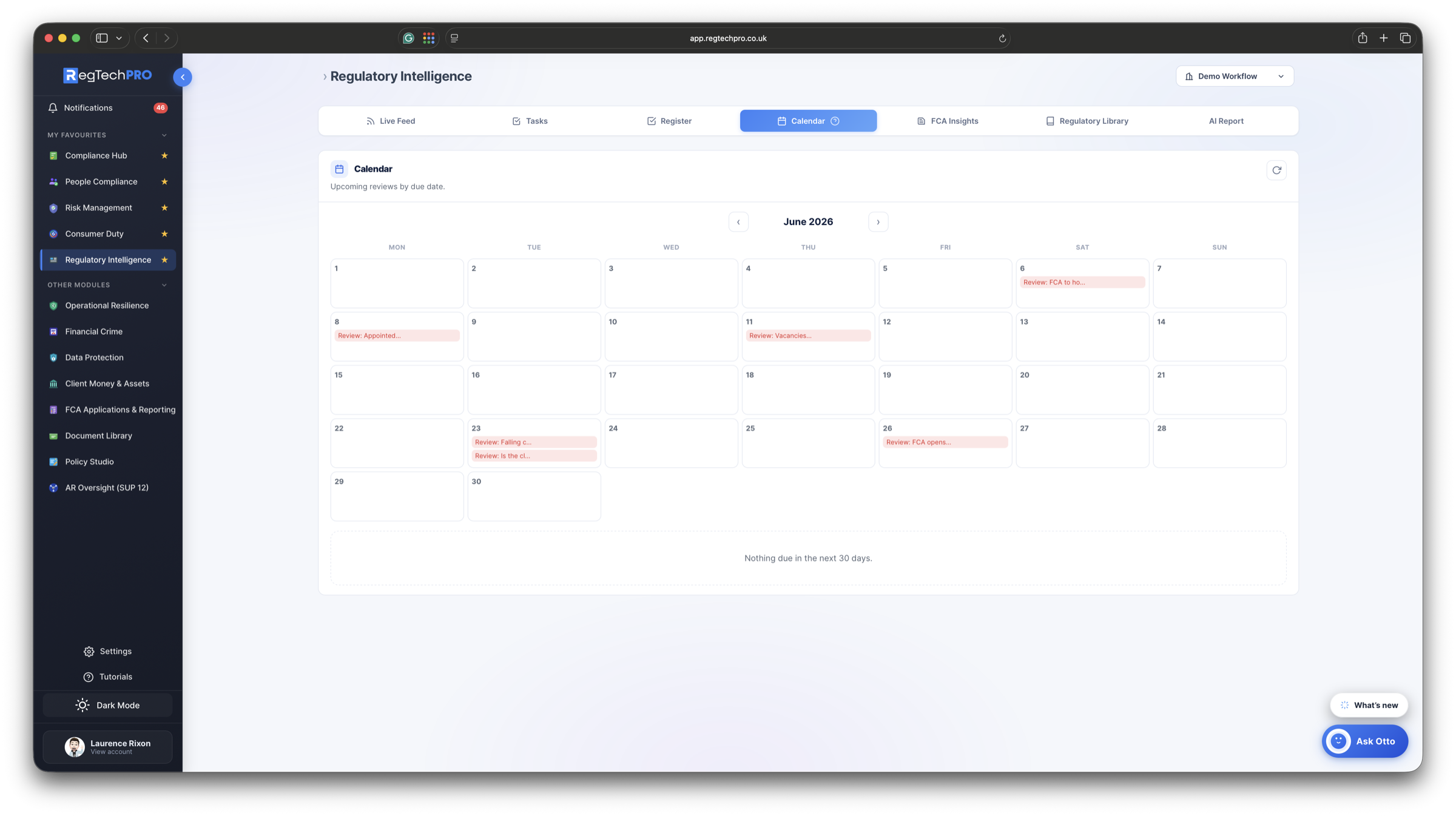Regulatory Intelligence &mdash; Calendar view