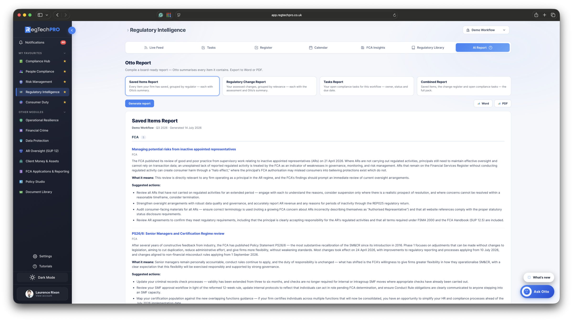 Regulatory Intelligence &mdash; Board-ready Otto report