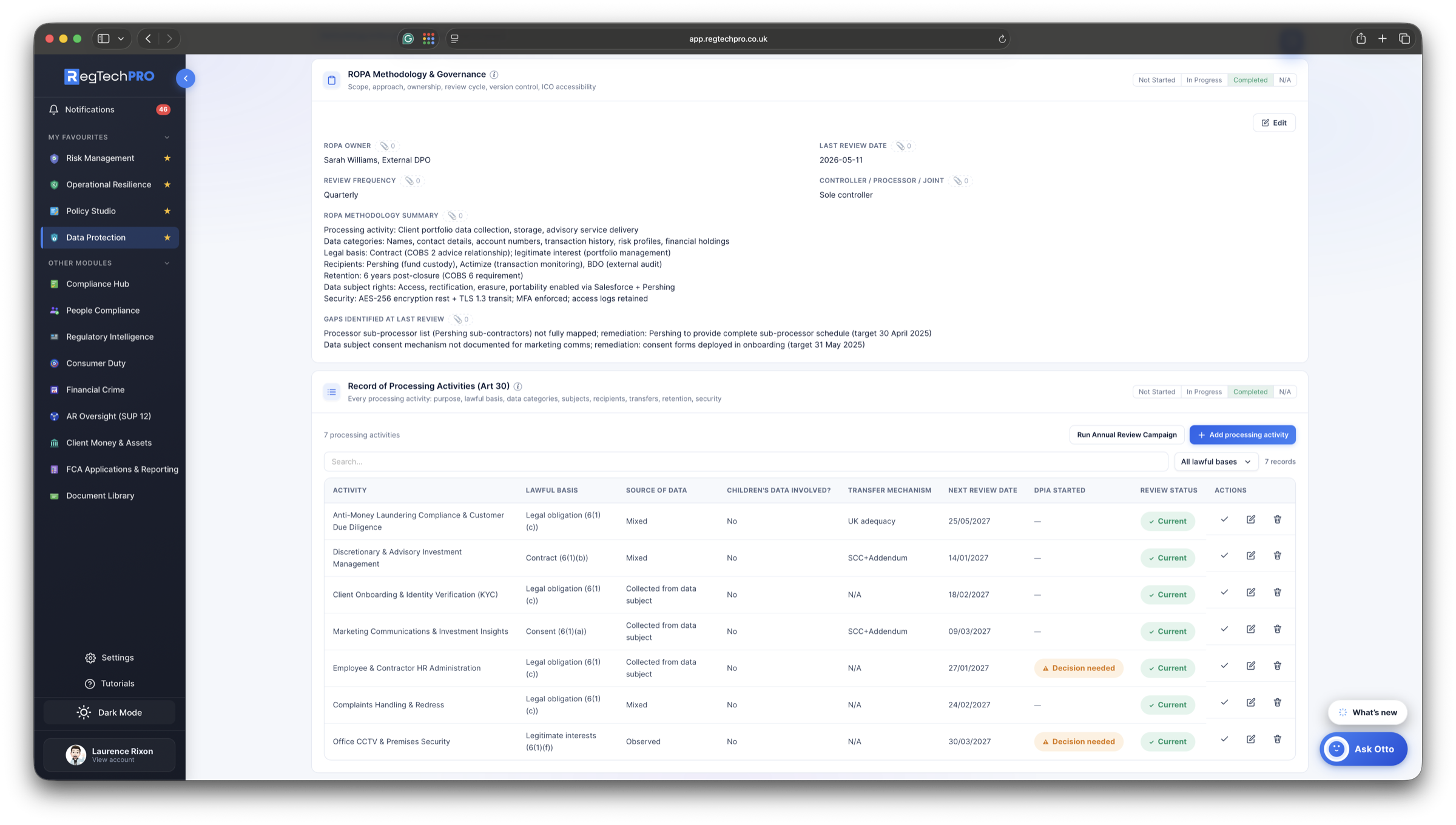 Data Protection &mdash; Record of Processing Activities